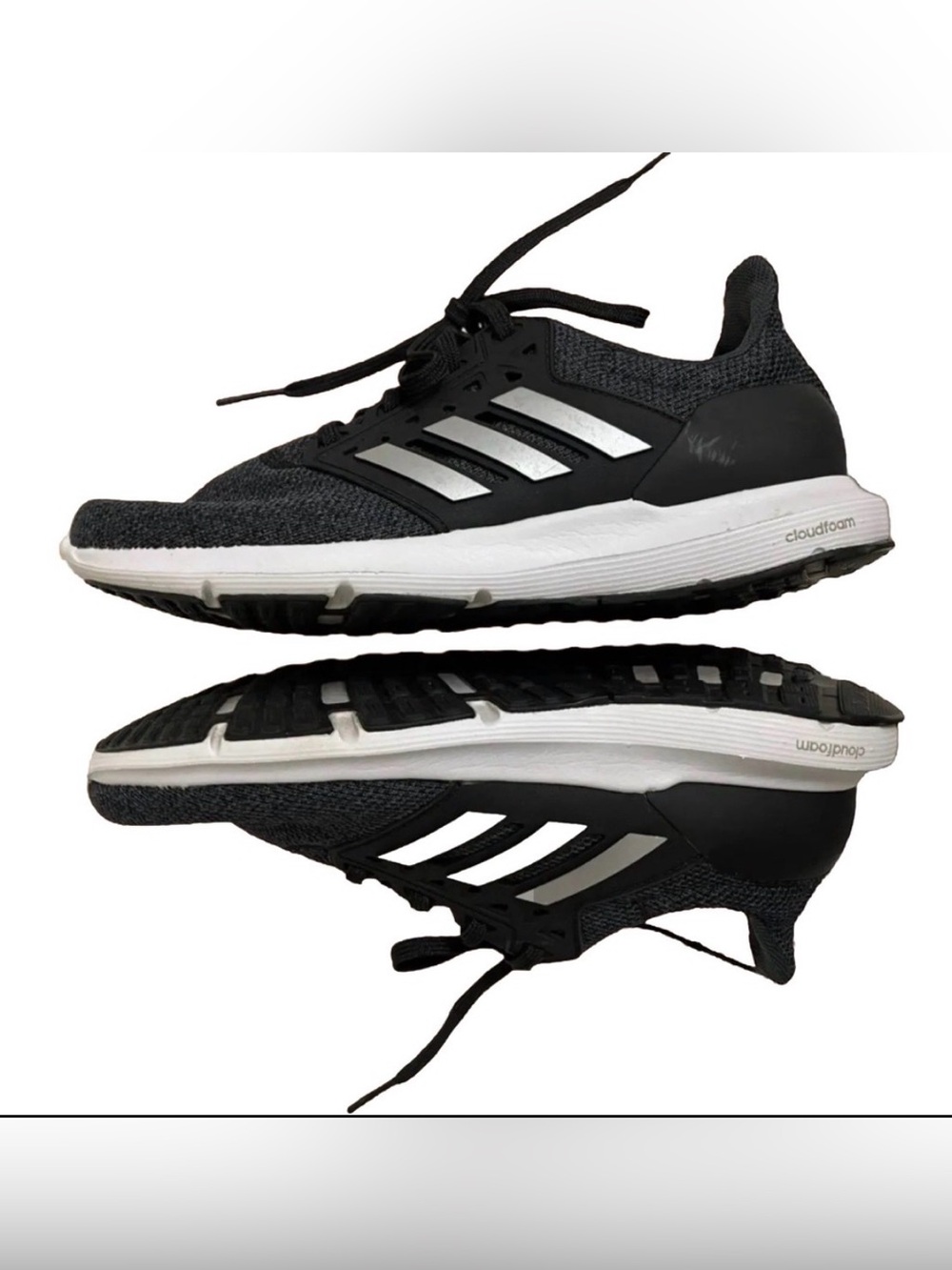 Adidas Women's Black & White Cloudfoam Athletic Running Shoes - Picture 3 of 8